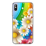 Apple iPhone XS Max Colorful Rainbow Daisies Blue Pink White Green Double Layer Phone Case Cover