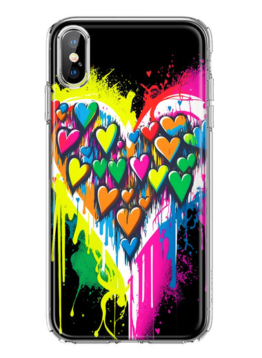 Apple iPhone XS Colorful Rainbow Hearts Love Graffiti Painting Hybrid Protective Phone Case Cover
