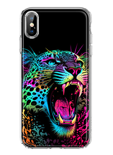 Apple iPhone XS Max Neon Rainbow Glow Colorful Leopard Hybrid Protective Phone Case Cover