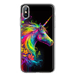 Apple iPhone XS Max Neon Rainbow Glow Unicorn Floral Hybrid Protective Phone Case Cover