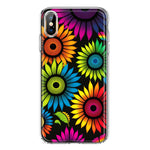 Apple iPhone XS Max Neon Rainbow Glow Sunflowers Colorful Floral Pink Purple Double Layer Phone Case Cover