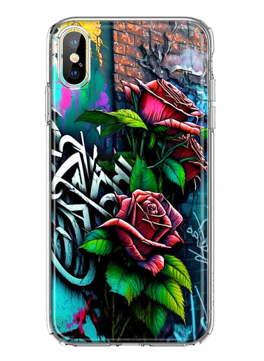 Apple iPhone XS Red Roses Graffiti Painting Art Hybrid Protective Phone Case Cover