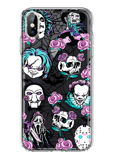 Apple iPhone Xs Max Roses Halloween Spooky Horror Characters Spider Web Hybrid Protective Phone Case Cover