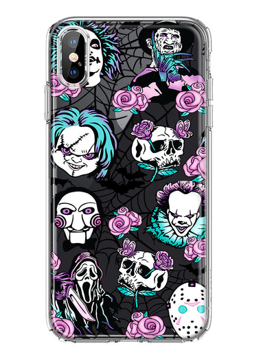 Apple iPhone XS Roses Halloween Spooky Horror Characters Spider Web Hybrid Protective Phone Case Cover