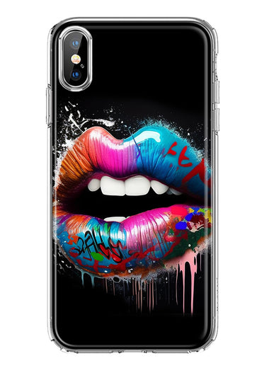 Apple iPhone XS Colorful Lip Graffiti Painting Art Hybrid Protective Phone Case Cover