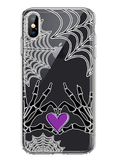 Apple iPhone XS Halloween Skeleton Heart Hands Spooky Spider Web Hybrid Protective Phone Case Cover