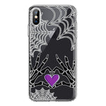Apple iPhone XS Halloween Skeleton Heart Hands Spooky Spider Web Hybrid Protective Phone Case Cover
