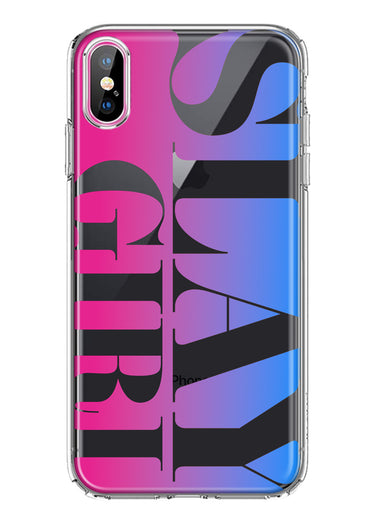 Apple iPhone XS Pink Blue Clear Funny Text Quote Slay Girl Hybrid Protective Phone Case Cover