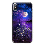 Apple iPhone Xs Max Spring Moon Night Lavender Flowers Floral Hybrid Protective Phone Case Cover