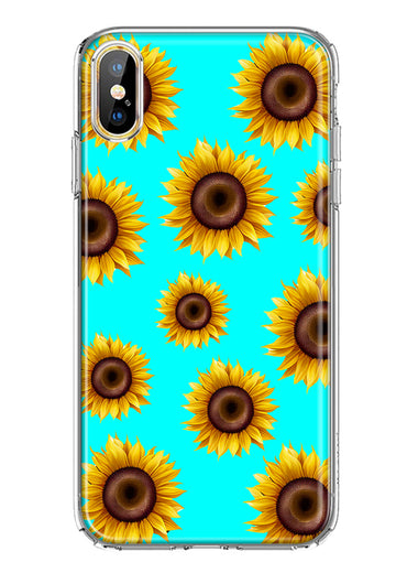Apple iPhone XS/X Yellow Sunflowers Polkadot on Turquoise Teal Double Layer Phone Case Cover