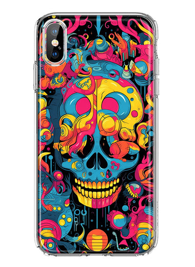 Apple iPhone Xs Max Psychedelic Trippy Death Skull Pop Art Hybrid Protective Phone Case Cover