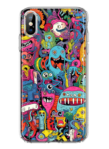 Apple iPhone Xs Max Psychedelic Trippy Happy Aliens Characters Hybrid Protective Phone Case Cover