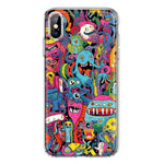 Apple iPhone Xs Max Psychedelic Trippy Happy Aliens Characters Hybrid Protective Phone Case Cover