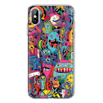 Apple iPhone XS Psychedelic Trippy Happy Aliens Characters Hybrid Protective Phone Case Cover