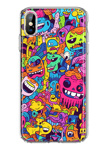 Apple iPhone XS Psychedelic Trippy Happy Characters Pop Art Hybrid Protective Phone Case Cover