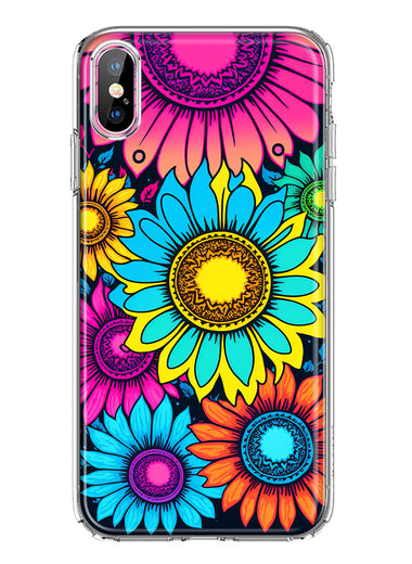 Apple iPhone XS/X Vintage Colorful Abstract Sunflowers Floral Double Layer Phone Case Cover