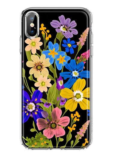 Apple iPhone XS Blue Yellow Vintage Spring Wild Flowers Floral Hybrid Protective Phone Case Cover