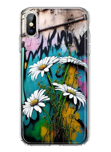 Apple iPhone XS White Daisies Graffiti Wall Art Painting Hybrid Protective Phone Case Cover