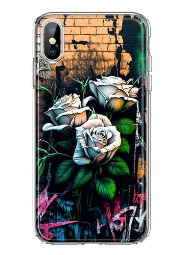 Apple iPhone XS White Roses Graffiti Wall Art Painting Hybrid Protective Phone Case Cover