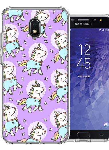 Samsung Galaxy J7 (2018) Star/Crown/Aura Cute Unicorns Purple Design Double Layer Phone Case Cover