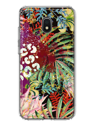 Samsung Galaxy J3 J337 Leopard Tropical Flowers Vacation Dreams Hibiscus Floral Hybrid Protective Phone Case Cover