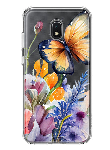 Samsung Galaxy J3 J337 Spring Summer Flowers Butterfly Purple Blue Lilac Floral Hybrid Protective Phone Case Cover