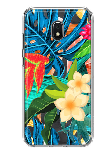 Samsung Galaxy J3 J337 Blue Monstera Pothos Tropical Floral Summer Flowers Hybrid Protective Phone Case Cover