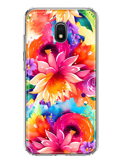 Samsung Galaxy J7 J737 Watercolor Paint Summer Rainbow Flowers Bouquet Bloom Floral Hybrid Protective Phone Case Cover