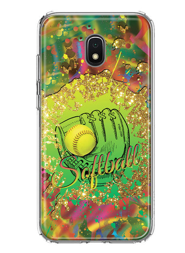 Samsung Galaxy J7 J737 Love Softball Girls Glove Green Tie Dye Swirl Paint Hybrid Protective Phone Case Cover