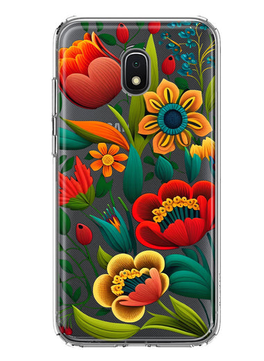 Samsung Galaxy J7 J737 Colorful Red Orange Folk Style Floral Vibrant Spring Flowers Hybrid Protective Phone Case Cover