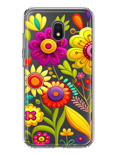 Samsung Galaxy J3 J337 Colorful Yellow Pink Folk Style Floral Vibrant Spring Flowers Hybrid Protective Phone Case Cover