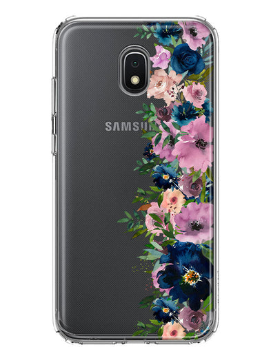 Samsung Galaxy J7 J737 Navy Blue Summer Watercolor Floral Classic Purple Flowers Hybrid Protective Phone Case Cover