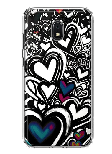 Samsung Galaxy J7 J737 Black White Hearts Love Graffiti Hybrid Protective Phone Case Cover