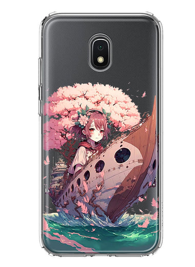 Samsung Galaxy J3 J337 Kawaii Manga Pink Cherry Blossom Japanese Girl Boat Hybrid Protective Phone Case Cover