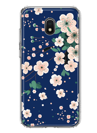 Samsung Galaxy J3 J337 Kawaii Japanese Pink Cherry Blossom Navy Blue Hybrid Protective Phone Case Cover