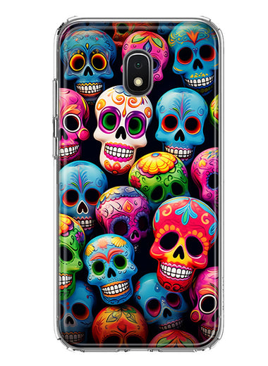 Samsung Galaxy J3 J337 Halloween Spooky Colorful Day of the Dead Skulls Hybrid Protective Phone Case Cover