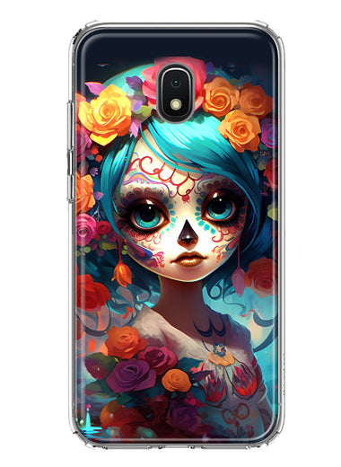 Samsung Galaxy J3 J337 Halloween Spooky Colorful Day of the Dead Skull Girl Hybrid Protective Phone Case Cover