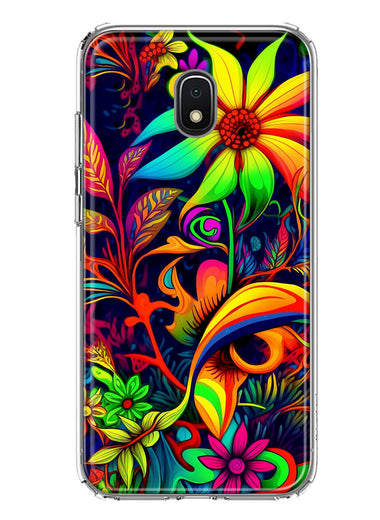 Samsung Galaxy J7 J737 Neon Rainbow Psychedelic Trippy Hippie Daisy Flowers Hybrid Protective Phone Case Cover