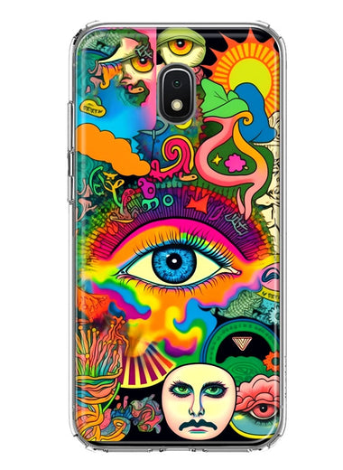 Samsung Galaxy J7 J737 Neon Rainbow Psychedelic Trippy Hippie Multiple Eyes Hybrid Protective Phone Case Cover