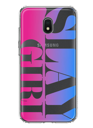 Samsung Galaxy J3 J337 Pink Blue Clear Funny Text Quote Slay Girl Hybrid Protective Phone Case Cover