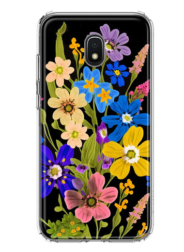 Samsung Galaxy J3 J337 Blue Yellow Vintage Spring Wild Flowers Floral Hybrid Protective Phone Case Cover