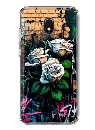 Samsung Galaxy J7 J737 White Roses Graffiti Wall Art Painting Hybrid Protective Phone Case Cover