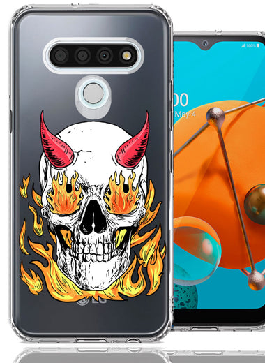 LG K51 Flamming Devil Skull Design Double Layer Phone Case Cover