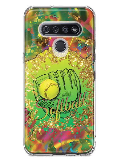 LG Stylo 6 Love Softball Girls Glove Green Tie Dye Swirl Paint Hybrid Protective Phone Case Cover