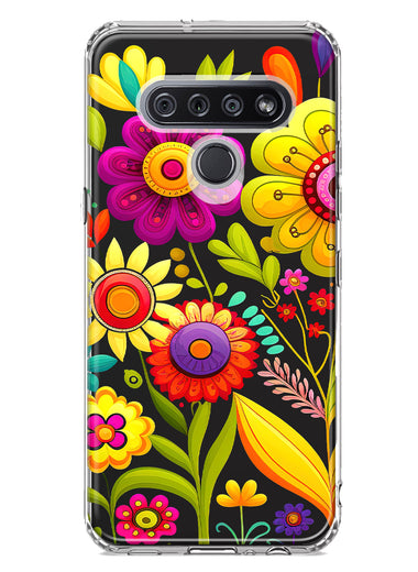 LG Stylo 6 Colorful Yellow Pink Folk Style Floral Vibrant Spring Flowers Hybrid Protective Phone Case Cover