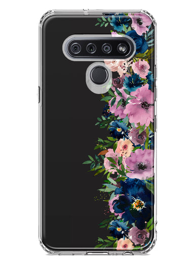 LG Stylo 6 Navy Blue Summer Watercolor Floral Classic Purple Flowers Hybrid Protective Phone Case Cover