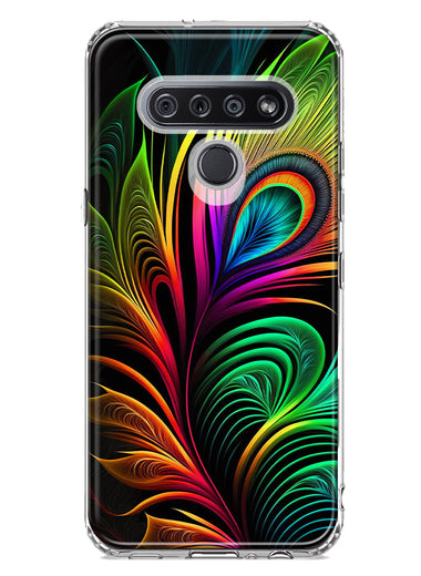 LG K51 Neon Rainbow Glow Peacock Feather Hybrid Protective Phone Case Cover