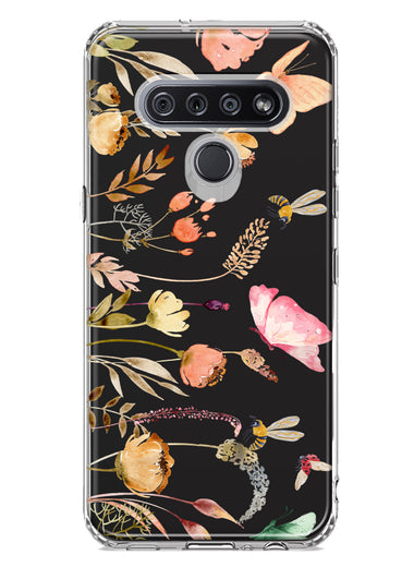 LG Stylo 6 Peach Meadow Wildflowers Butterflies Bees Watercolor Floral Hybrid Protective Phone Case Cover