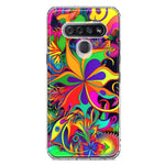 LG K51 Neon Rainbow Psychedelic Hippie Wild Flowers Hybrid Protective Phone Case Cover