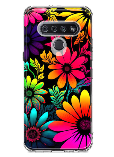 LG K51 Neon Rainbow Glow Colorful Abstract Flowers Floral Hybrid Protective Phone Case Cover